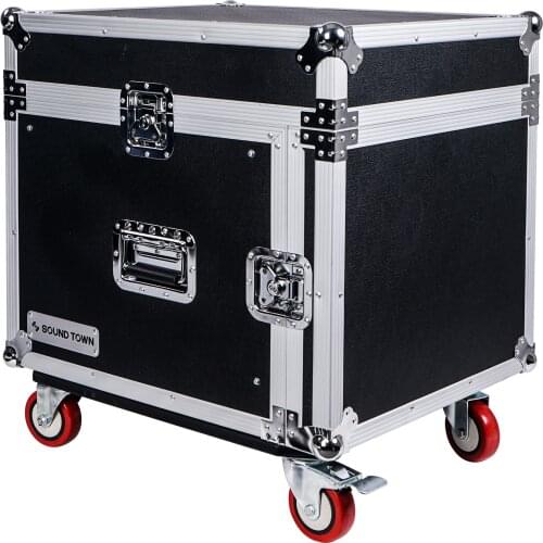 Sound Town 8U PA DJ Rack/Road Case with 11U Slant Mixer Top, 20’’ Rackable Depth and Casters, 8-Space ATA Case (STMR-8UWS)