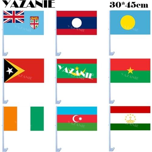 YAZANIE 30*45cm Fiji Laos Palau East Timor Mauritania Burkina Faso Cote d'Ivoire Azerbaijan Tajikistan Printed Car Flags