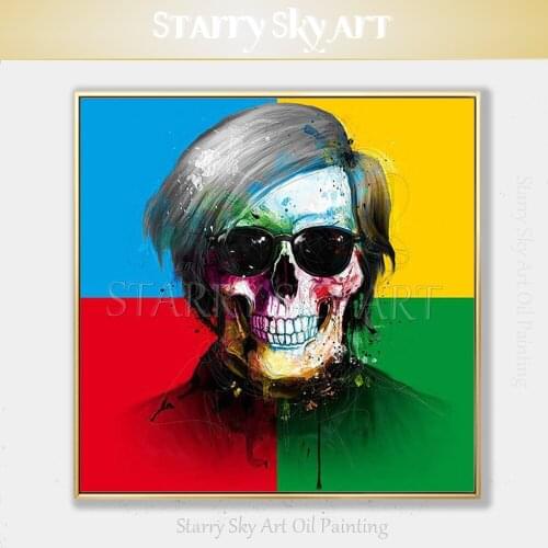 Gifted Artist Hand-painted High Quality Modern Fine Art Portrait Oil Painting on Canvas Modern Colorful Art Skull Oil Painting