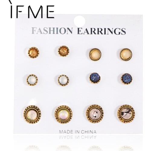 IF ME 6Pairs/Set New Rhinestone Stud Earrings Set Women Fashion Small Druzy Earings Ear Studs Simulated Pearl Jewelry Gold Color