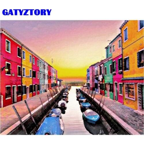GATYZTORY Colour By Number Houses Boat Landscape Pictures By Number Drawing On Canvas HandPainted Art Gift Kit DIY Home Decor