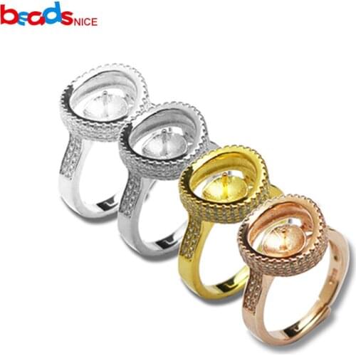Beadsnice 925 Sterling Silver Ring Setting Removable Stone Adjustable fit 7mm Round Bead Handmade Accessories ID 31048