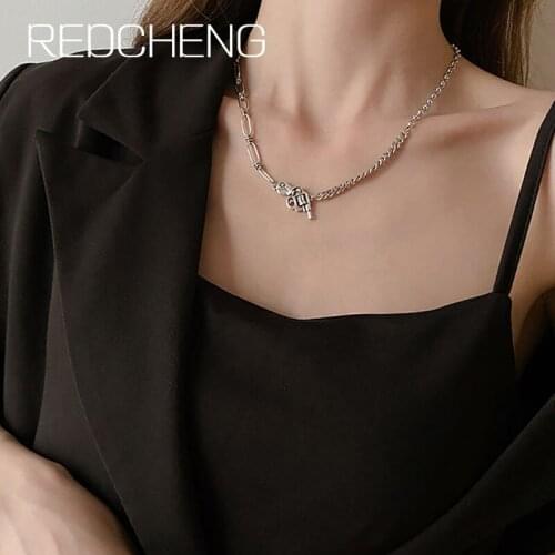 REDCHENG 925 Sterling Silver Toy Model Necklaces for Women INS Fashion Creative Asymmetric Chain Geometric Wedding Jewelry Gifts