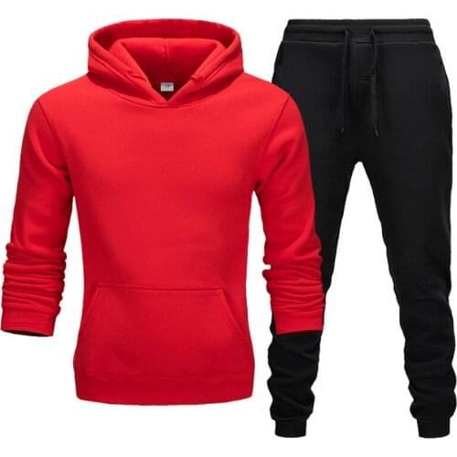 Classic Solid Color Men 2 Pieces Sets Tracksuit Hooded Sweatshirt+Pants Pullover Hoodie Sportwear Suit Casual Clothes Streetwear