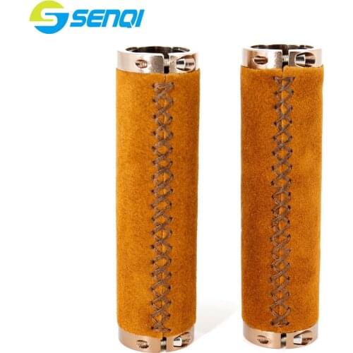 SENQI Bike Leather Bike Grips Classic Bicycle Handlebar Alloy Grip Bicycle Part BZT045