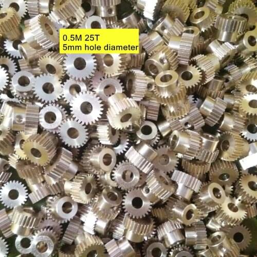 2X 0.5M 25T 5mm hole diameter copper gear M3 screw