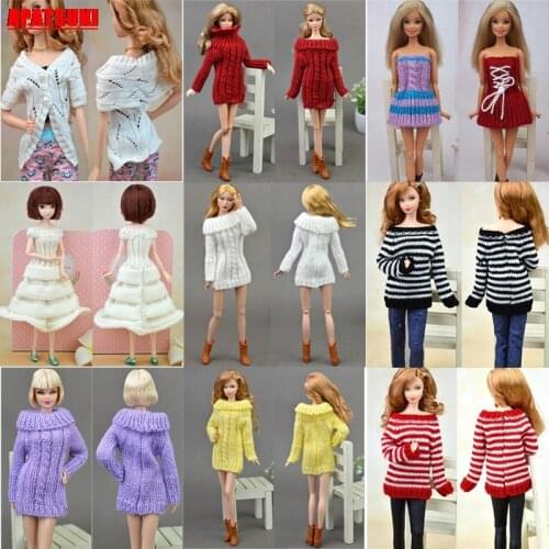 Mix Style Winter Knitted Sweater Blouse Tops Coat Dress Clothes For Barbie Doll Handmade Outfits Clothes DIY Toy for Kids Girls