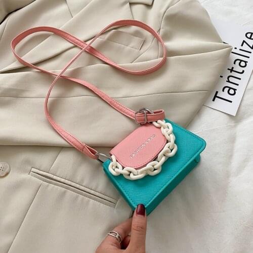 Youth Ladies Simple Versatile Bag Women Mini Crossbody Bag Acrylic Lady handbags Hit Color PU Leather Chain Shoulder Pouch