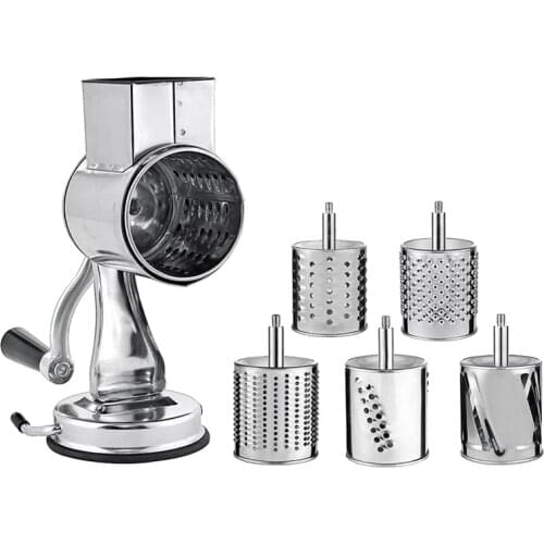 Stainless Steel Cheese Grater, Rotary Chopper, Vegetable Shredder Salad Slicer Multi-Use Hand Grater Grinder 5 Blades