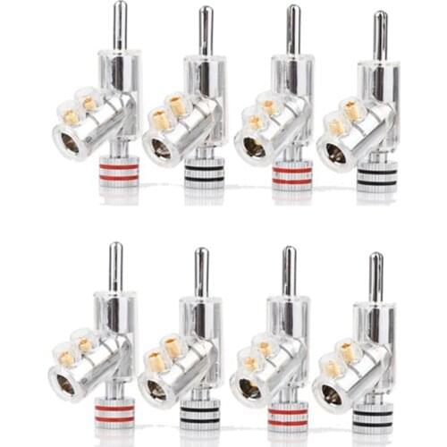 NEW-BA1403 HIFI Hi-End Rhodium Plated Lockable Speaker Cable Banana Plug Connector Speaker Wire Connector, 8Pcs