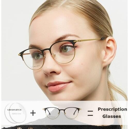 Titanium Alloy Prescription Glasses Women Men Vintage Round Frame Optical Myopia Eyeglasses with Lenses Metal Screwless Eyewear