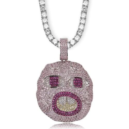 New Cherry Bomb Mask Pendant Necklace Mens/Women Micro Pave Hip Hop Silver Color Bling Charm Chains Jewelry Gifts