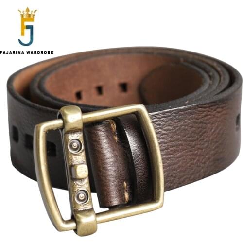 FAJARINA Men‘s New Design Unique Retro Brass Clasp Buckle Cowhide Accessories Casual Belts for Men Cow Skin Leather N17FJ942