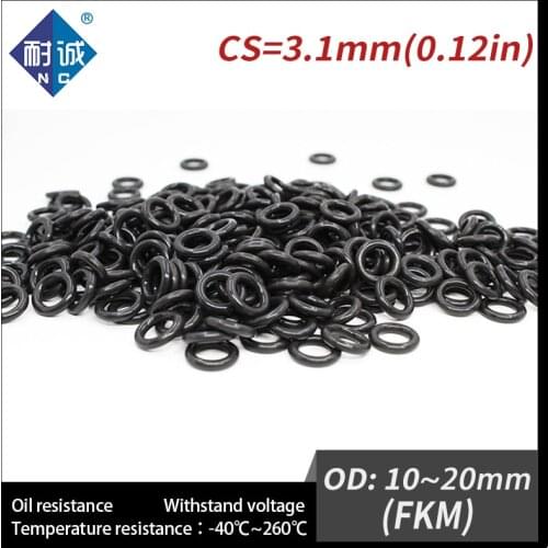 5PC/lot Rubber Ring Black FKM O ring Seals Thickness 3.1mm OD10/11/12/13/14/15/16/17/18/19/20mm Rubber O-Rings Fuel Washer