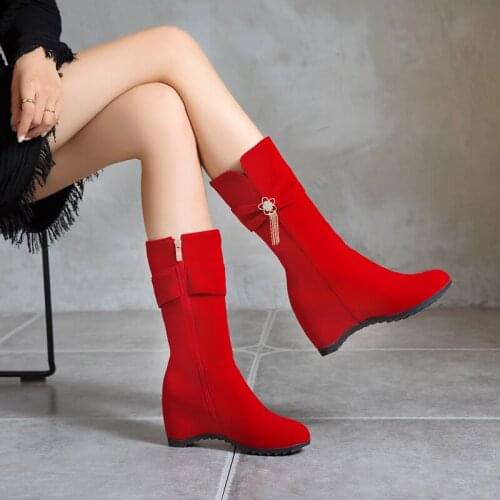 Women Fashion Mid-Calf Boots Platform Boots Slip On zipper Solid color Internal increase Shoes Ladies Casual Warm women Shoes