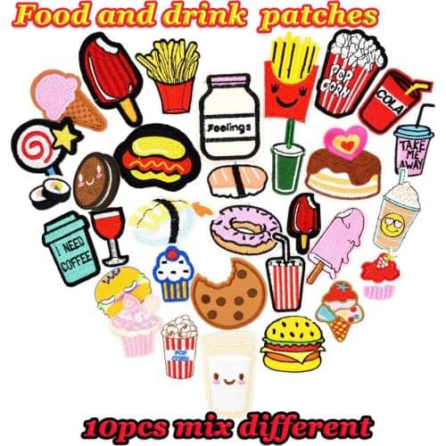 Diy food and drink patches for clothing iron embroidered patch applique iron on patches sewing accessories badge on clothes bags