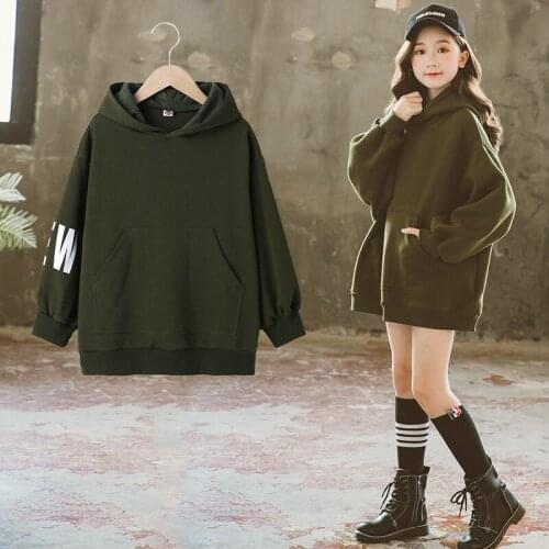 Kids Girls Oversize Army Green Hoodie 10 12 years Fashion Autumn Clothing