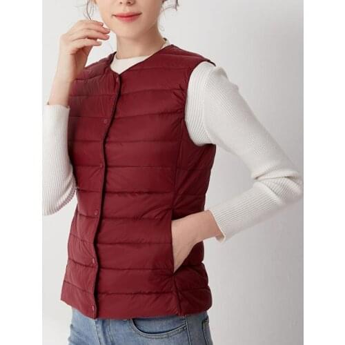 Ultra Light Thin Women Duck Down Vest 2021 New Autumn Winter Collarless Female Warm Waistcoat Portable Puffy Padded Jacket