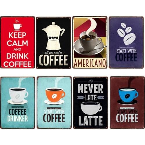 Coffee Sign Vintage Wall Decor Plaque Metal Retro Poster Decorative Coffee Plates Tin Cafe Decoration 20x30 Cm