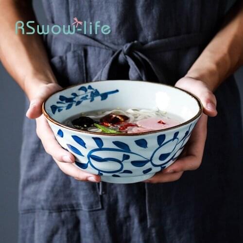 6 inch Japanese Wave Mouth Ceramic Bowl Noodle Bowl Rice Bowl Soup Noodle Bowl Household Ceramic Tableware Soup Bowls