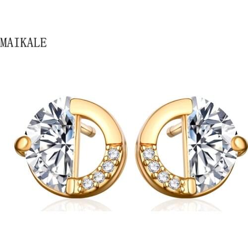 MAIKALE New Fashion Cubic Zirconia Stud Earrings for Women Zircon Small Earings Golden/ Hollow Round Earring Jewelry Gift