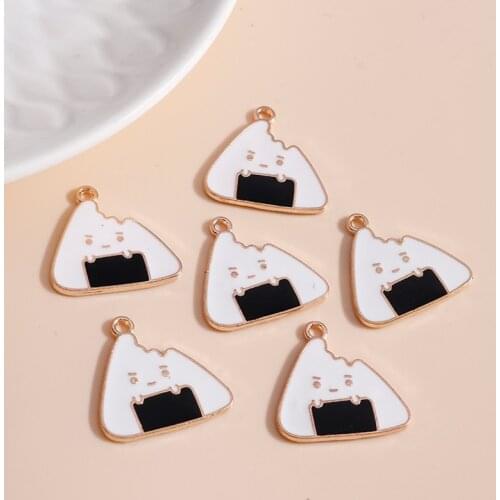 10pcs 21*22mm Cartoon Enamel Rice Ball Charms for Jewelry Findings DIY Cute Triangle Charms Necklaces Pendants Earrings Making