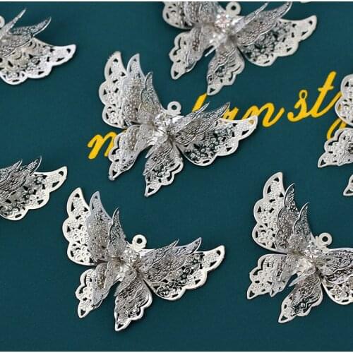10Pcs 39*26mm Multilayer Hollow Butterfly Filigree Wraps Charms Metal Jewelry Making Supplies DIY Necklace Handmade Accessories