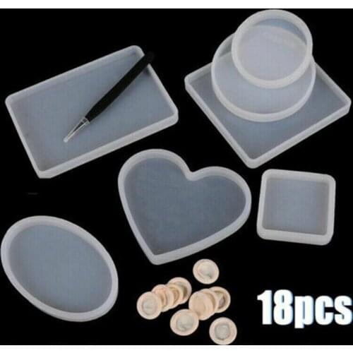 18pcs/set Silicone Mold Hand Craft Coaster Resin Molds For DIY Epoxy Hand Craft Silicone Jewelry Making Mould Kits