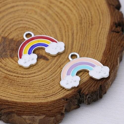8PCS Silver Plated Enamel Rainbow Charm Pendant Jewelry Making Bracelet Necklace Earrings DIY Earrings Accessories Craft