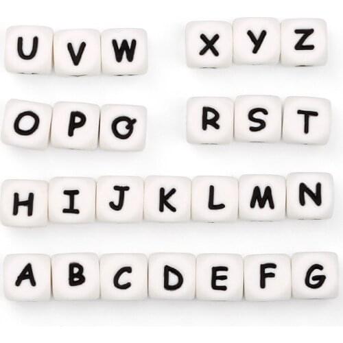 50 PCS Silicone Beads English Letters Bead 12MM Heart Star Numeral Chewing Beads DIY Bracelet Necklace Pacifier Chain Teethers