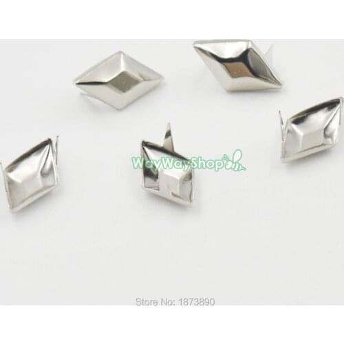 500 PCS 10mm 3/8'' Diamond rhombus Stud Shape Spike Punk Rock Spot Nailhead Shoes Bag Nickle Iron
