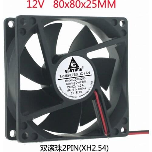 DC12V 24V 48V 2pin 8025 8cm 80mm 80*80*25 dual ball bearing silent Brushless Cooling Fan