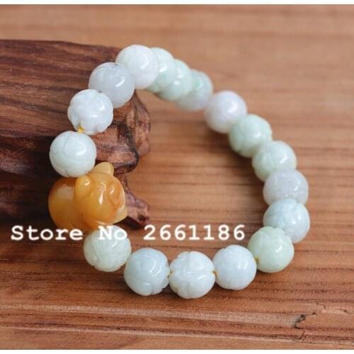 Natural Real Stone Bracelet Carved Lotus Pig Bracelet Single Lap Hand String Bangles Gift For Woman 's fashion Jades Jewelry