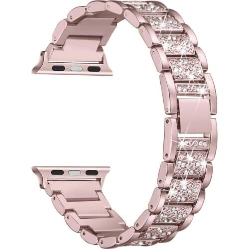 Bling strap for Apple Watch band 40mm 44mm 38mm 42mm girls/women correas Stainless Steel bracelet iWatch series 3 4 5 se 6 band