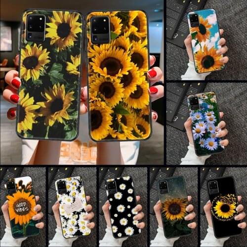 Yellow flower sunflower Phone case For Samsung Galaxy Note 4 8 9 10 20 S8 S9 S10 S10E S20 Plus UITRA Ultra black fashion cover