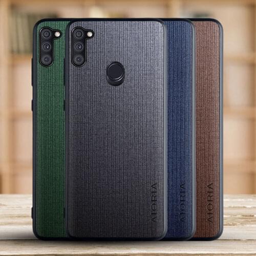 Phone Case for Samsung Galaxy M11 A11 Cross pattern textile fabric Funda Coque Capa Classical style Cover for Galaxy A11 Case