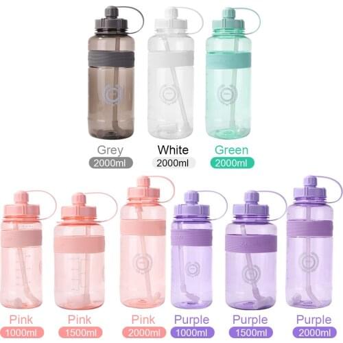Colored Plastic Portable Outdoor Sports Bottle Kettle Large Capacity Climbing Bicycle Women with Straw 2000ml-1000ml Summer Love