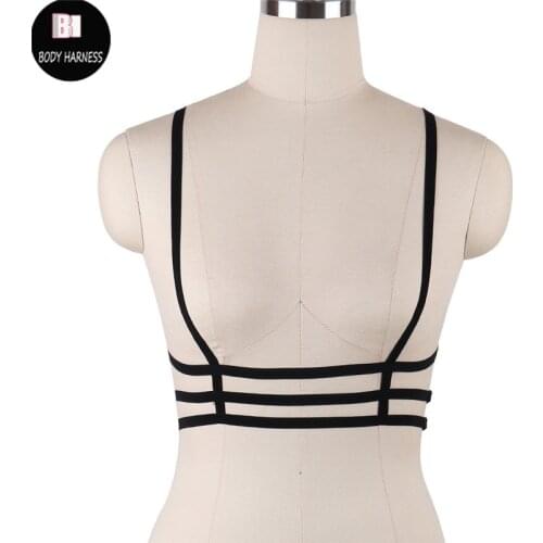 Women Black Body Harness Bra Cage Bra Crop Top Goth Fetish Wear Bondage Harness Bralette Sexy Lingerie Body Cage