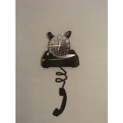 Goodtime Dial Nostalgic Phone Decorative Swinging Pendulum Wall Clock MDF Wooden Home Needles Design Free Shipping