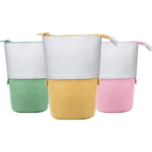 3 Pieces Telescopic Pencil Case Pencil Holder Canvas Dual-Use -Up Stand Pencil Bags for School Office College