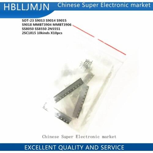 SOT-23 SMD transistor KIT S9013 S9014 S9015 S9018 MMBT3904 MMBT3906 SS8050 SS8550 2N5551 2SC1815 Total 10kinds X10pcs=100pcs