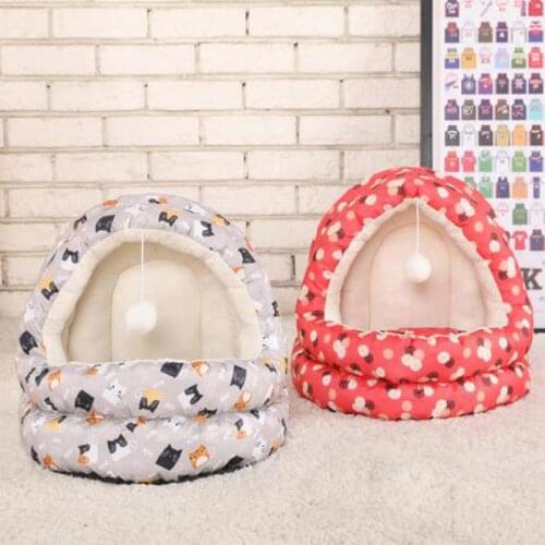 Bed With Mat Soft Winter Print Dog Puppy Sofa Cushion House Kennel Pet House Foldable Nest Dog Cat Bed For Small Medium Dogs
