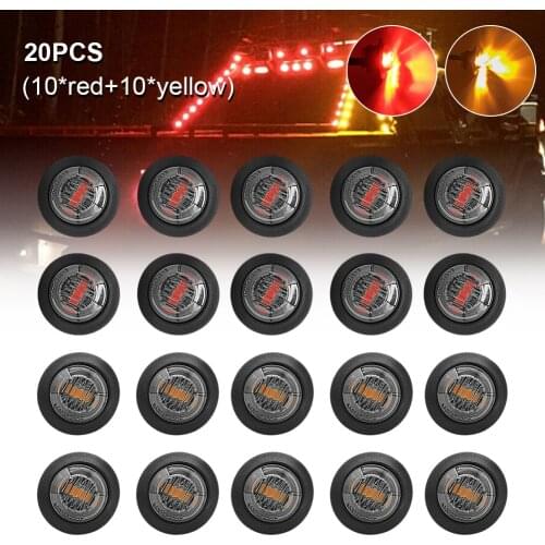 20PCS 3/4 Inch Mini Trailer Round Side Marker Lights 12V Smoked Shell 3LED Amber Red Warning Lights for Trucks Trailers Tractors