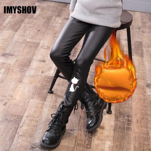 Kids Winter Pants For Girls Warm Leggings Children Black Thick Faux Leather Autumn Cat Leggins Toddler Baby Girl School Trousers