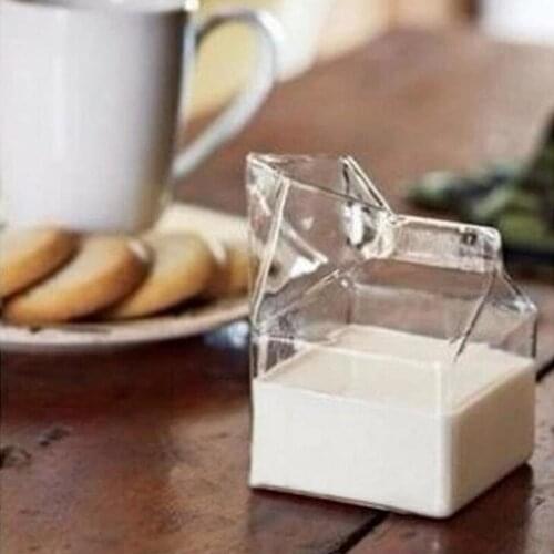Fashion Transparent Glass Milk Cup Oven Breakfast Cup Square Milk Box Microwave for Household Kitchen Helping Decor