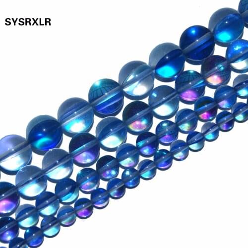 Natural Blue Aqua Aura Quartz Crystal 6 8 10 12 MM Diy Bracelet Necklace Round Branelli Bracelet Necklace Craft Jewelry