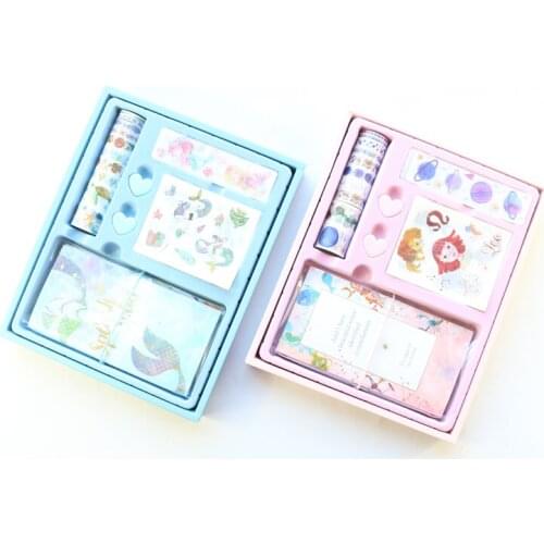 Domikee New Korea cute kawaii transparent PVC journal planner and notebooks with tapes stickers clips stationery set gift swrap