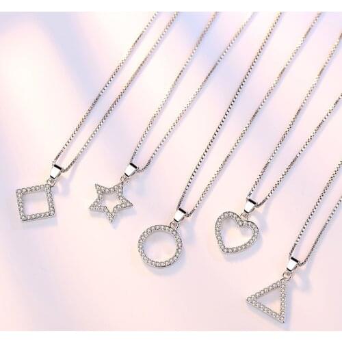 925 Sterling Silver Five-pointed Heart-shaped Triangular Square Necklaces & Pendants For Women Fine Jewelry Collares VNS8233