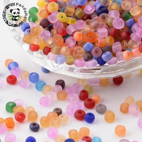 PandaHall 1Pound 4mm Glass Seed Small Little Beads for Jewelry Making DIY Findings Accessory, Frosted Colors, Round, Mixed Color