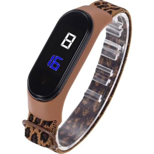 Touch Sensing LED Electronic Mens Watches Rope Leather Band Leopard Print Watch Strap Digital Wristwatches
